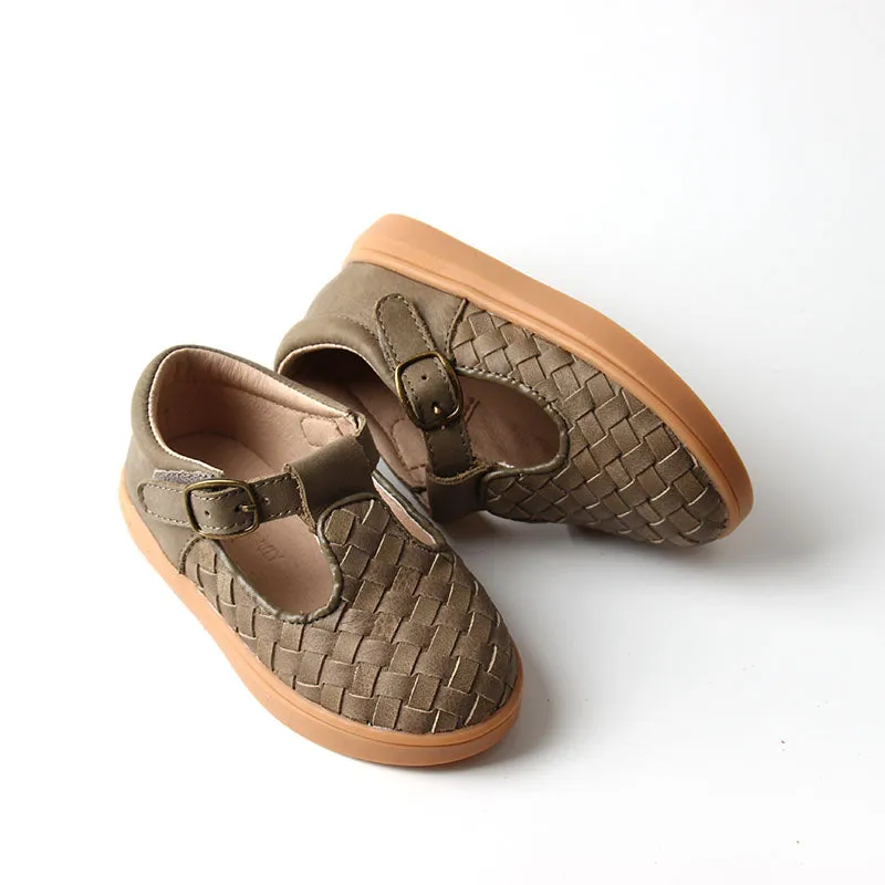 Leather Woven T-Bar | Color 'Cactus' | Hard Sole