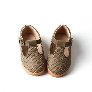 Leather Woven T-Bar | Color 'Cactus' | Hard Sole