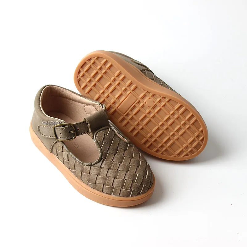 Leather Woven T-Bar | Color 'Cactus' | Hard Sole