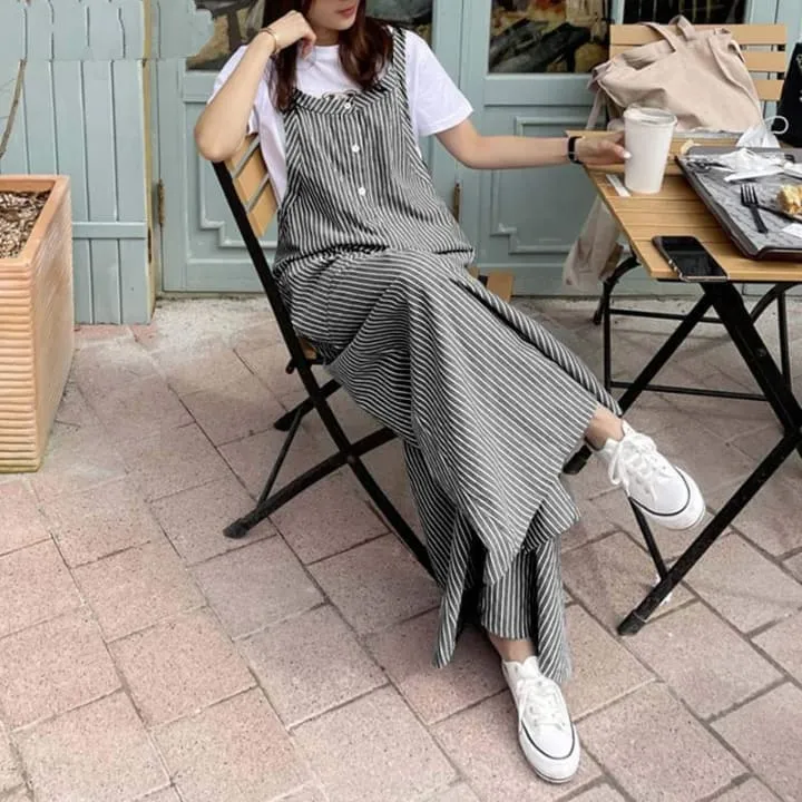 Loose Vertical Striped Palazzo Overalls