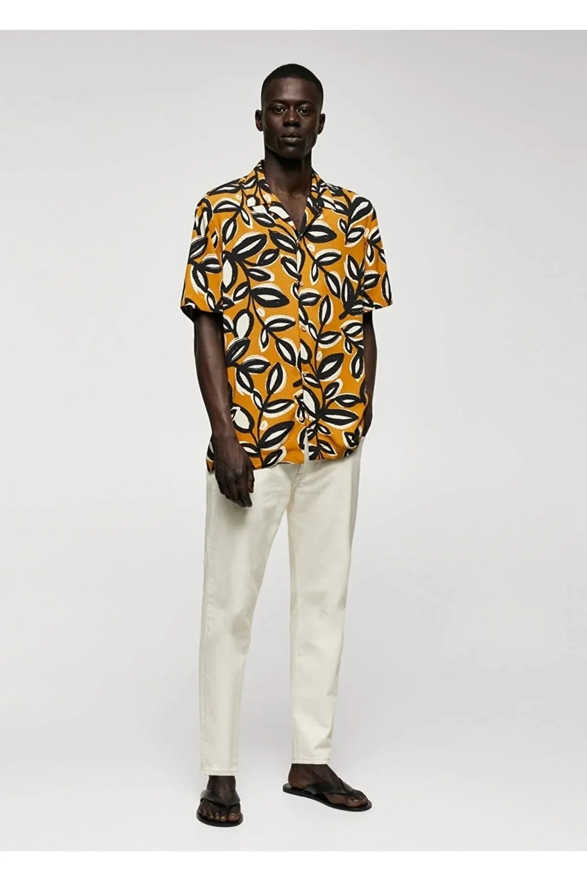 Mango Men's Leaf Patterned Loose Shirt