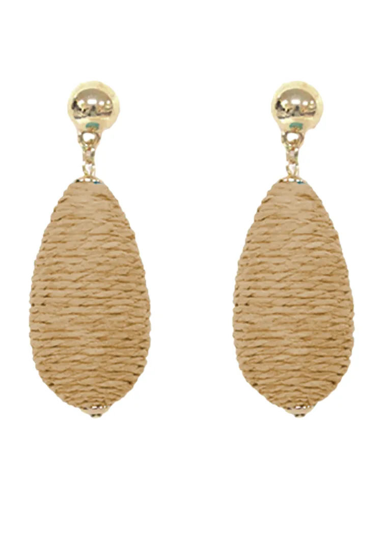 Maya Raffia Wrapped Dangle Earring-Brown