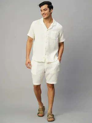 Men's White Cotton Loose Fit Shirt