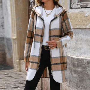 METAVERSMALL 2025 foreign trade new retro classic plaid long coat loose casual hooded coat women