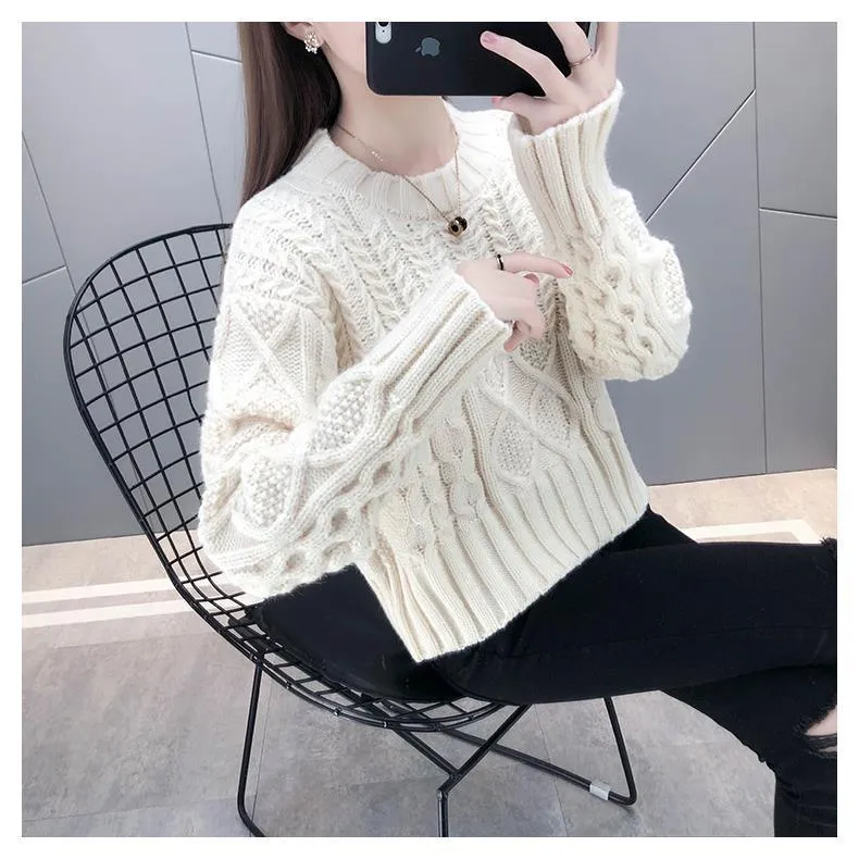 METAVERSMALL Autumn and winter foreign style loose twist pullover 2023 new temperament short sweater wear knitted bottoming shirt