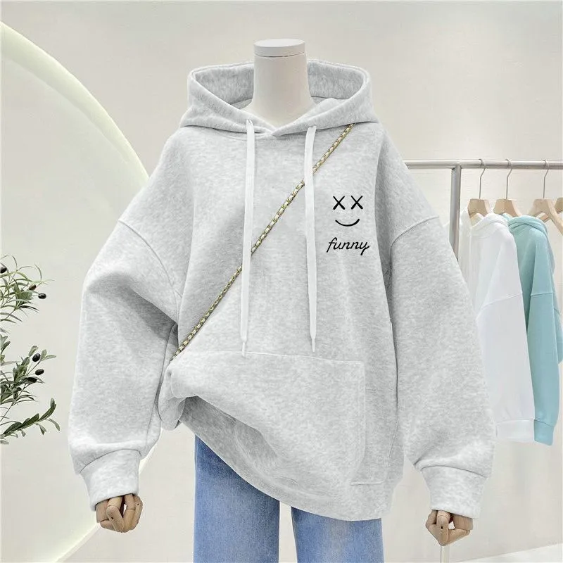 METAVERSMALL Hooded sweater women's spring and autumn New new large size sweater fat mm loose and thin belly coat