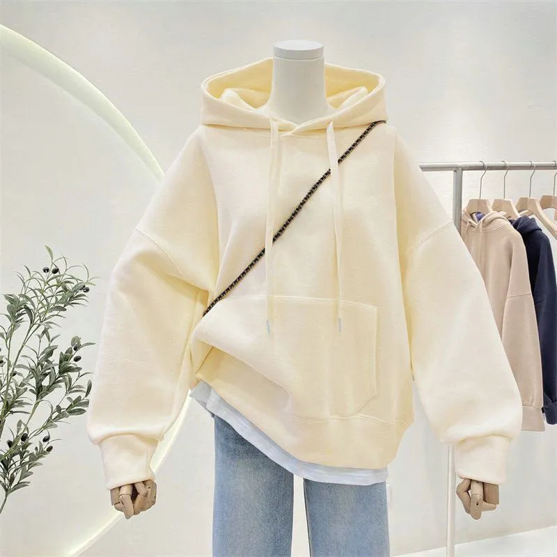 METAVERSMALL Hooded sweater women's spring and autumn New new large size sweater fat mm loose and thin belly coat