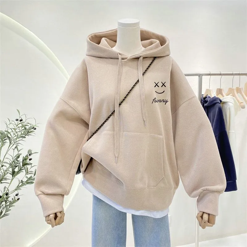 METAVERSMALL Hooded sweater women's spring and autumn New new large size sweater fat mm loose and thin belly coat