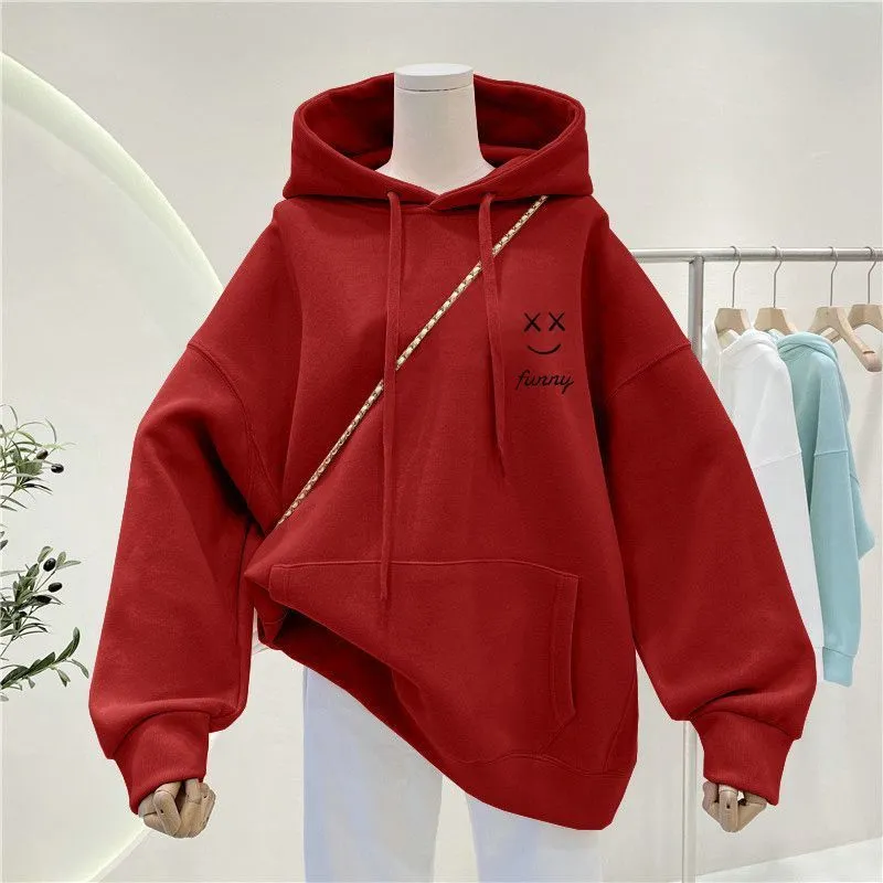 METAVERSMALL Hooded sweater women's spring and autumn New new large size sweater fat mm loose and thin belly coat