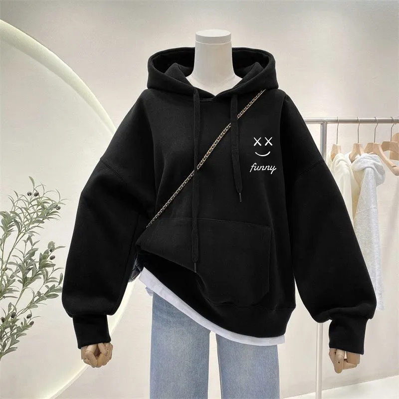 METAVERSMALL Hooded sweater women's spring and autumn New new large size sweater fat mm loose and thin belly coat