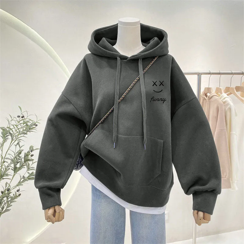 METAVERSMALL Hooded sweater women's spring and autumn New new large size sweater fat mm loose and thin belly coat