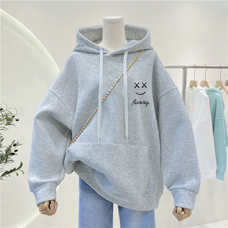 METAVERSMALL Hooded sweater women's spring and autumn New new large size sweater fat mm loose and thin belly coat