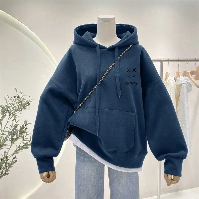 METAVERSMALL Hooded sweater women's spring and autumn New new large size sweater fat mm loose and thin belly coat