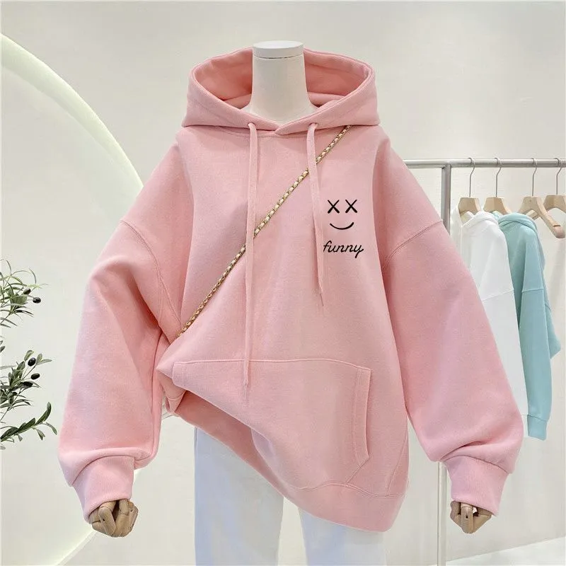 METAVERSMALL Hooded sweater women's spring and autumn New new large size sweater fat mm loose and thin belly coat