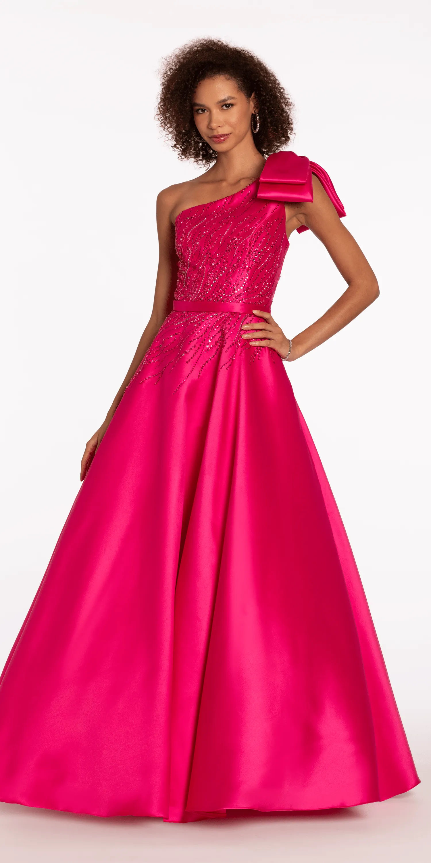 Mikado Beaded One Shoulder Ballgown with Bow