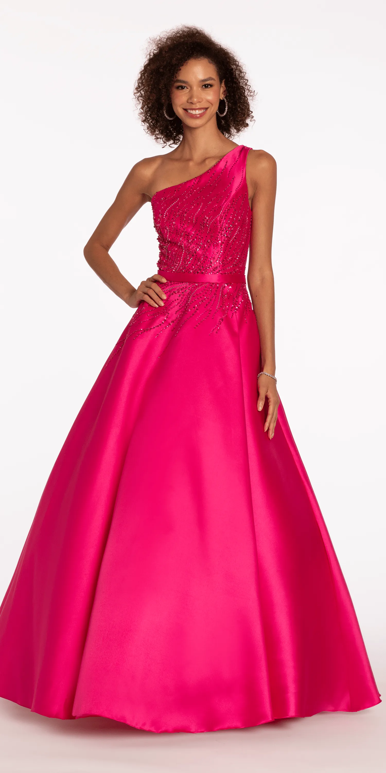 Mikado Beaded One Shoulder Ballgown with Bow