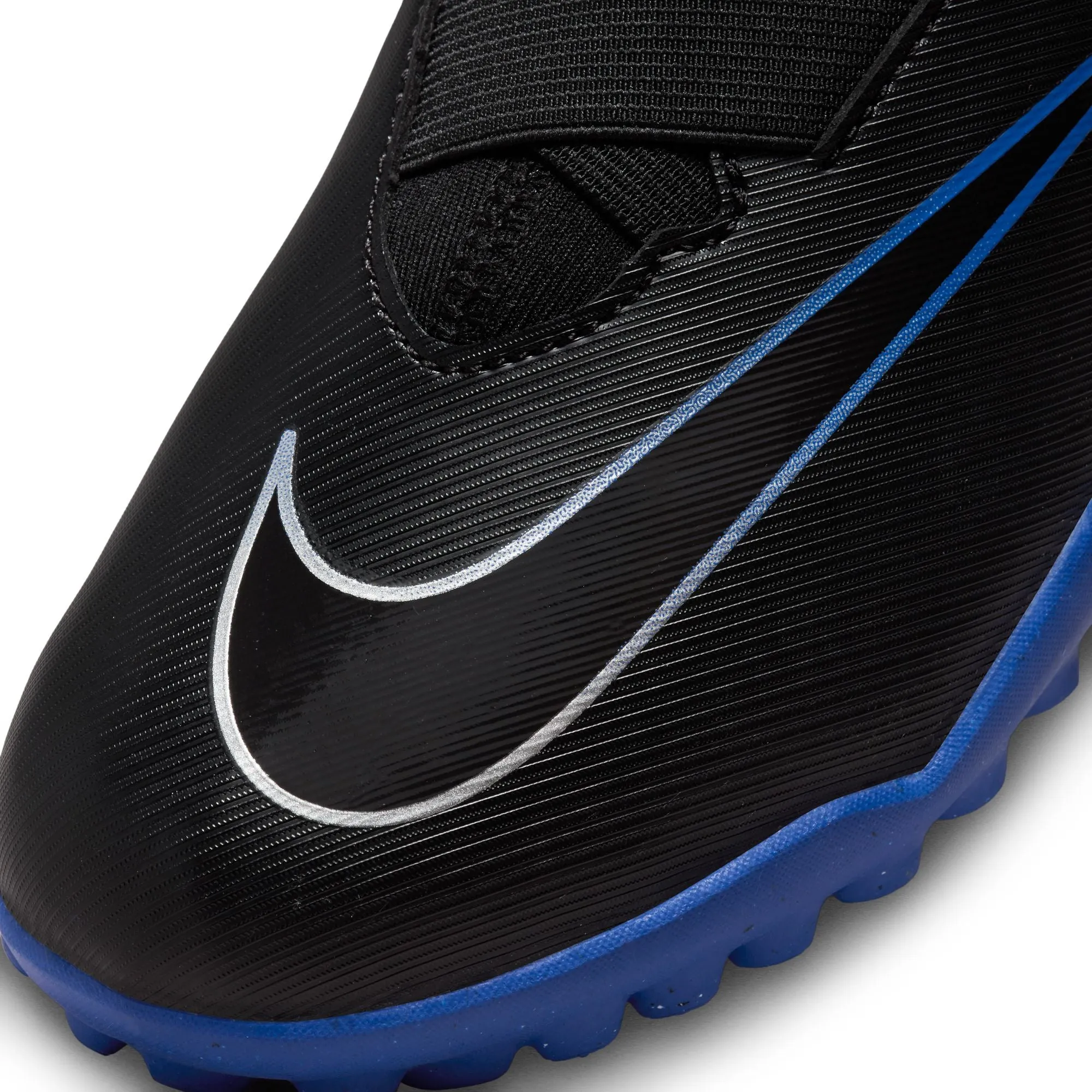 Nike Junior Zoom Superfly 9 Academy Turf Cleats - Black Chrome/ Royal