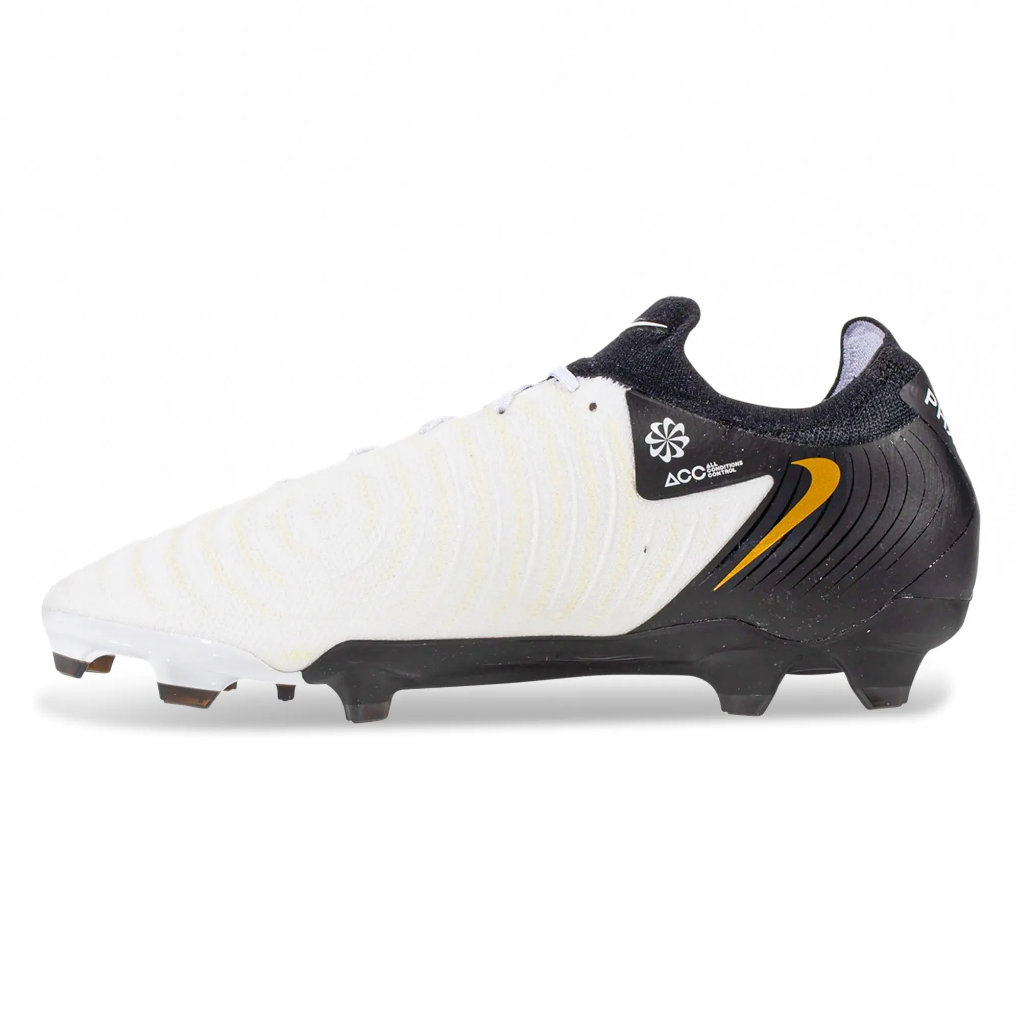 Nike Phantom GX II Pro Firm Ground Soccer Cleats (White/Black/Metallic Gold Coin)