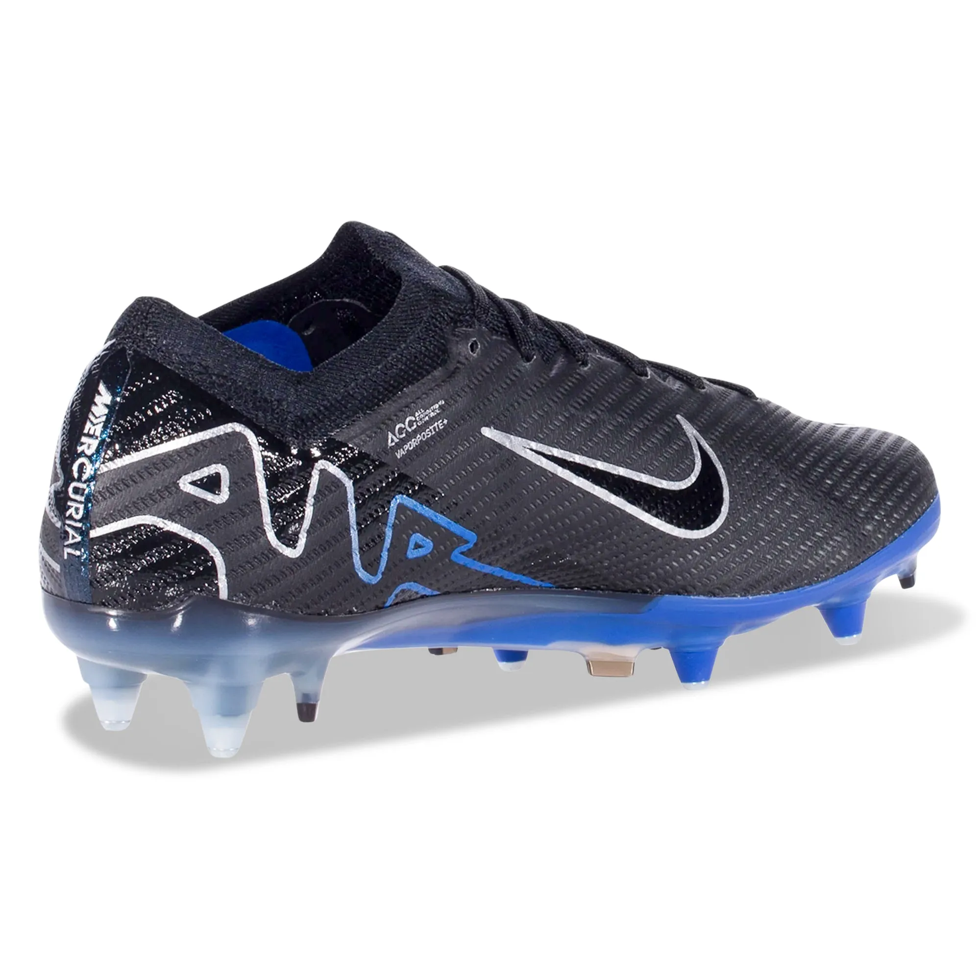 Nike Zoom Vapor 15 Elite SG-Pro Soccer Cleats (Black/Chrome-Hyper Royal)