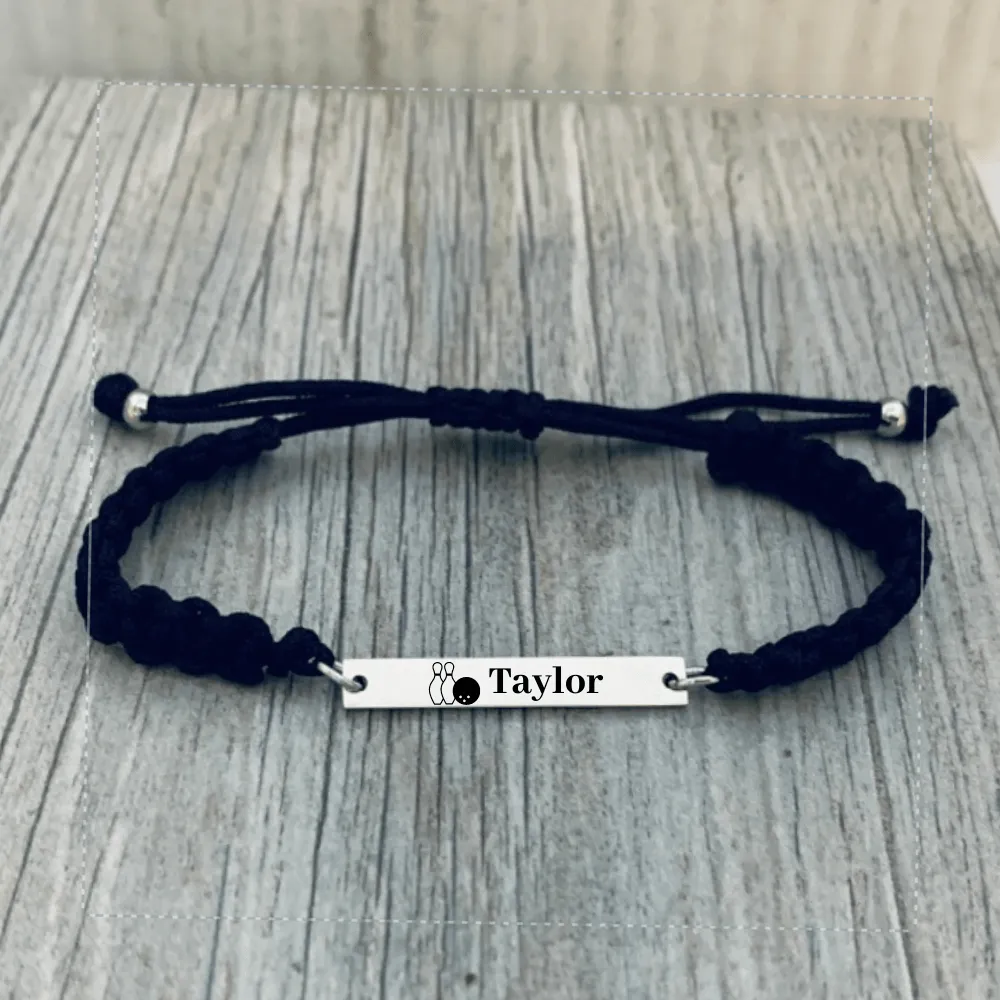 Personalized Engraved Bowling Bar Rope Bracelet