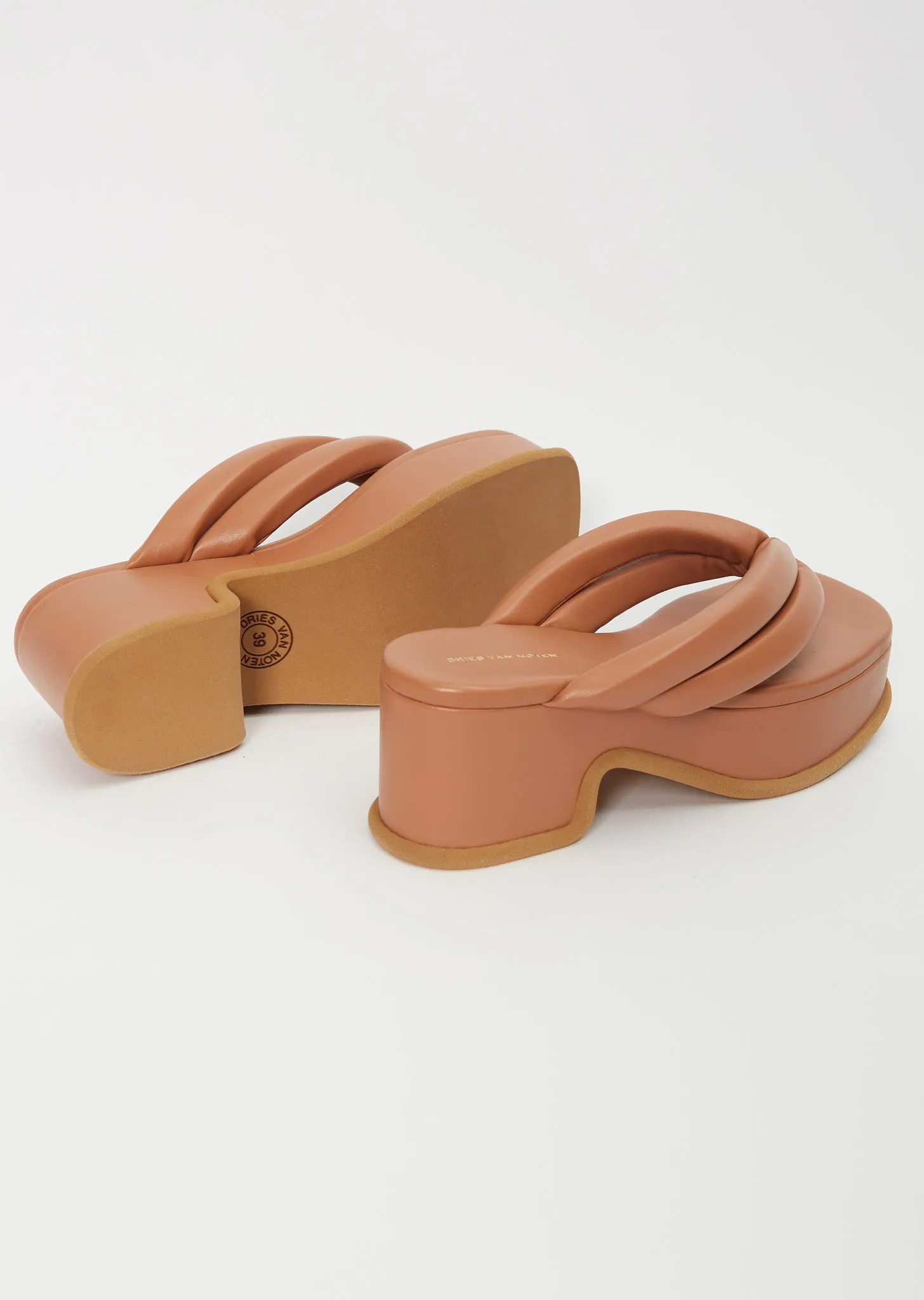 Platform Leather Flip Flop — Beige