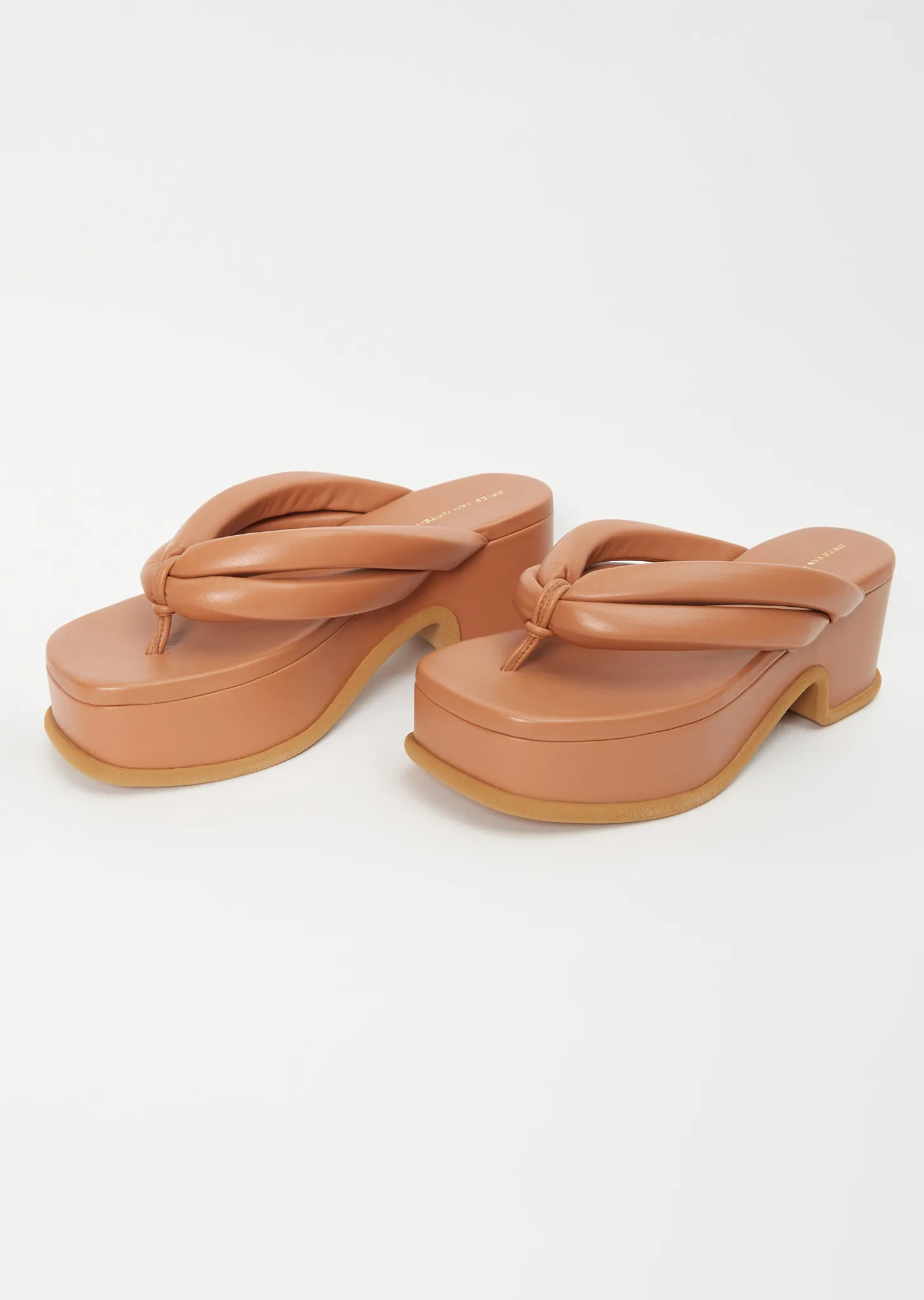 Platform Leather Flip Flop — Beige