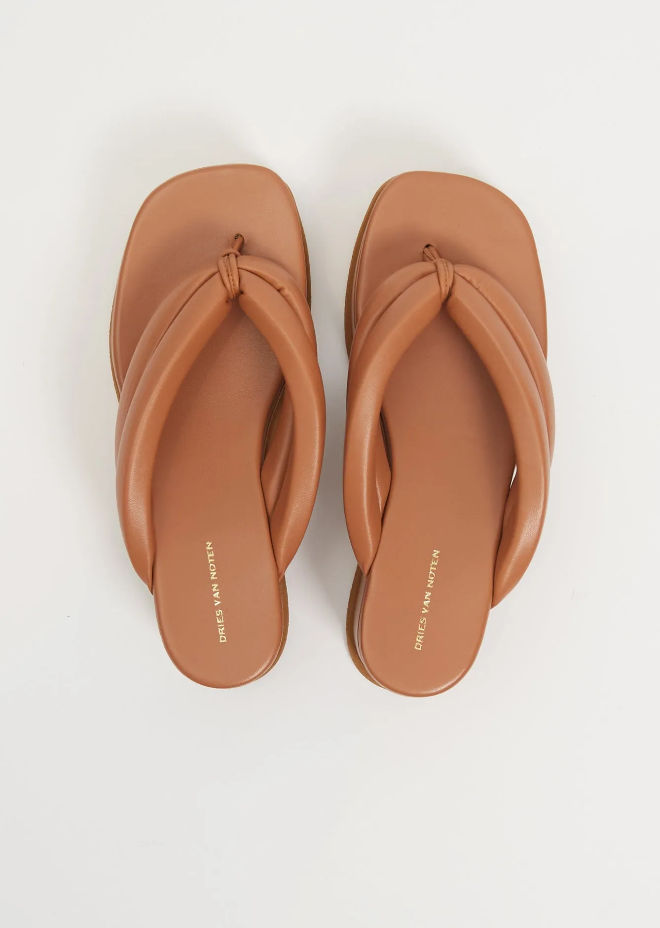 Platform Leather Flip Flop — Beige