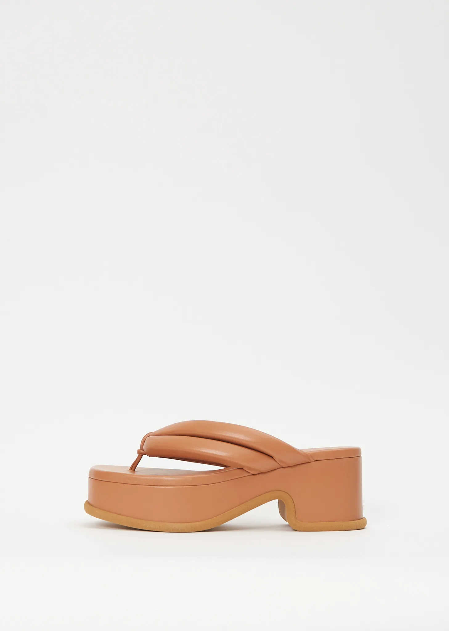 Platform Leather Flip Flop — Beige