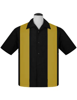 PopCheck Double Panel Bowling Shirt in Black/Mustard