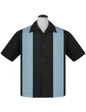 PopCheck Double Panel Bowling Shirt in Black/Sea Foam