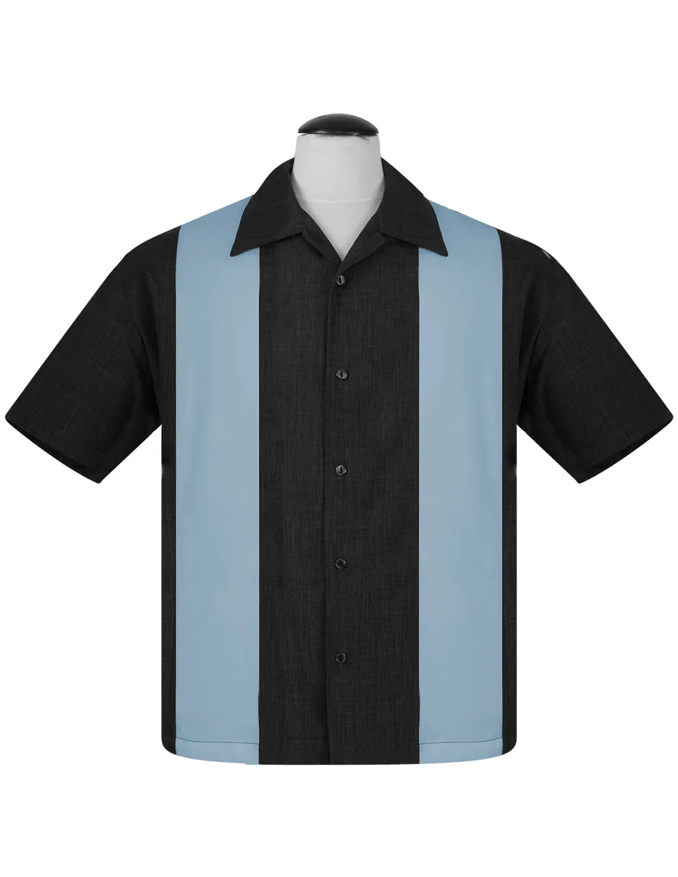 PopCheck Double Panel Bowling Shirt in Black/Sea Foam