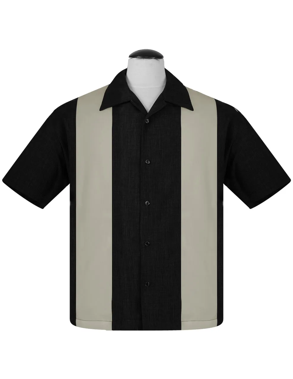 PopCheck Double Panel Bowling Shirt in Black/Stone