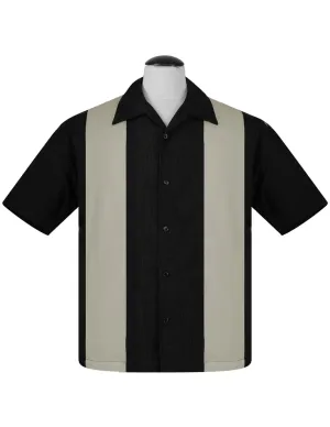 PopCheck Double Panel Bowling Shirt in Black/Stone