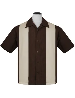 PopCheck Double Panel Bowling Shirt in Brown/Stone