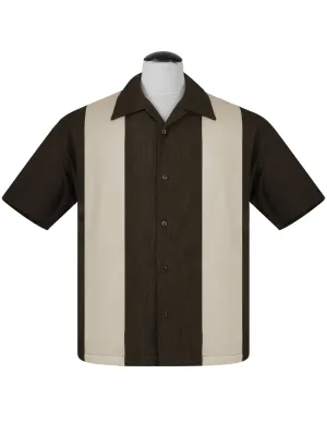 PopCheck Double Panel Bowling Shirt in Coffee/Stone