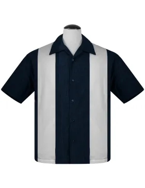 PopCheck Double Panel Bowling Shirt in Navy/White