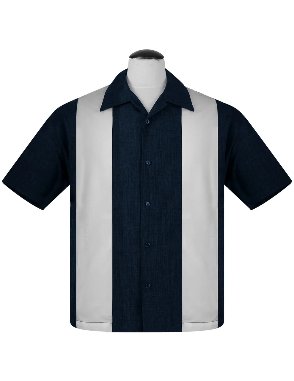 PopCheck Double Panel Bowling Shirt in Navy/White