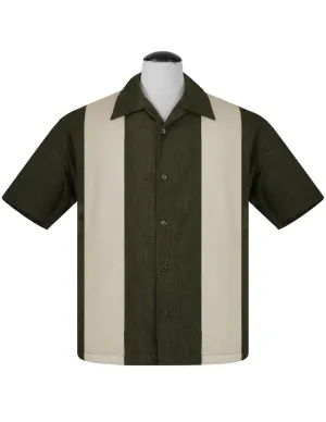 PopCheck Double Panel Bowling Shirt in Olive/Stone