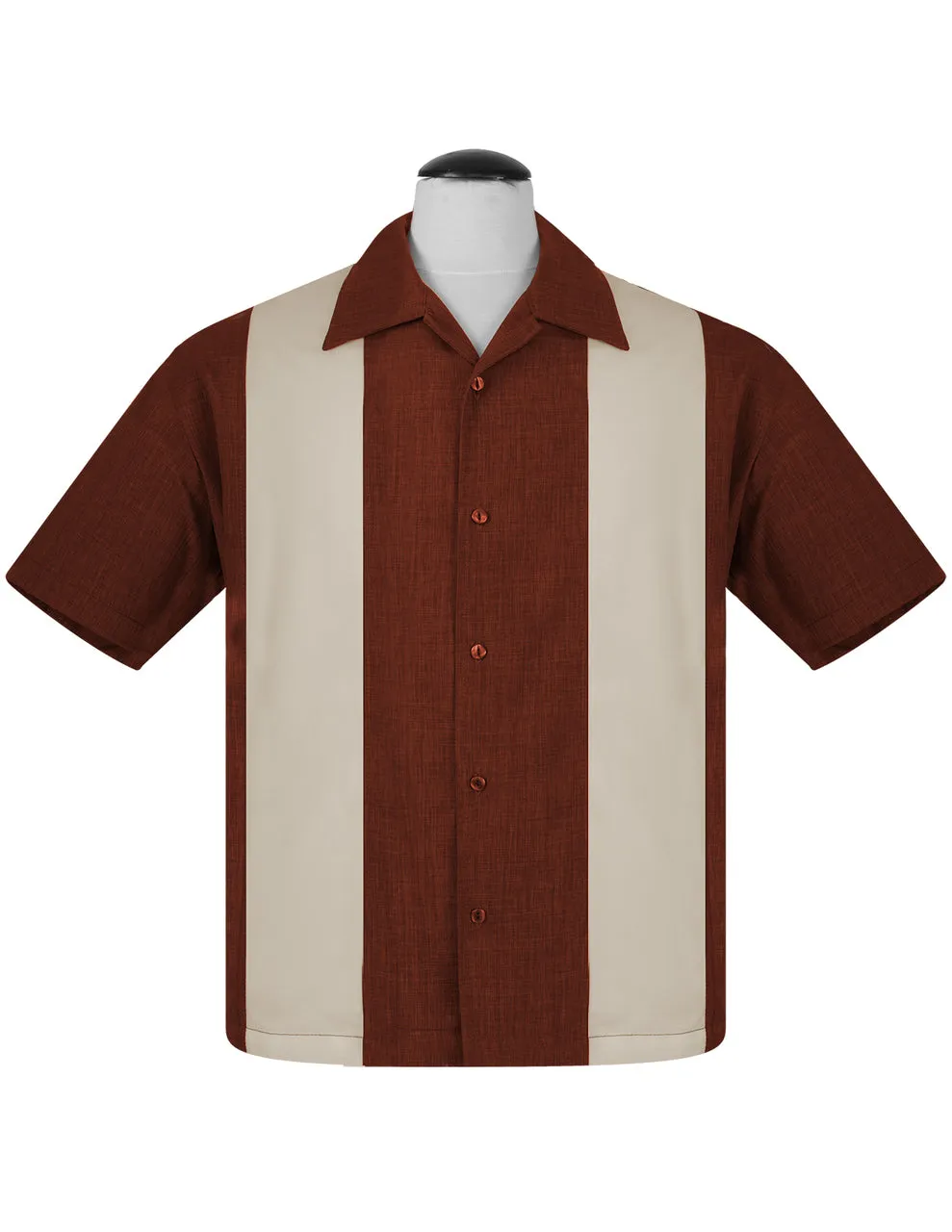 PopCheck Double Panel Bowling Shirt in Rust/Stone