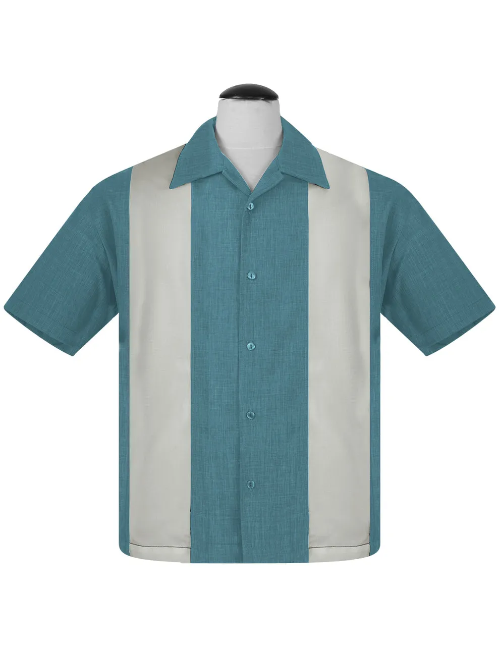 PopCheck Double Panel Bowling Shirt in Sea Foam/Stone