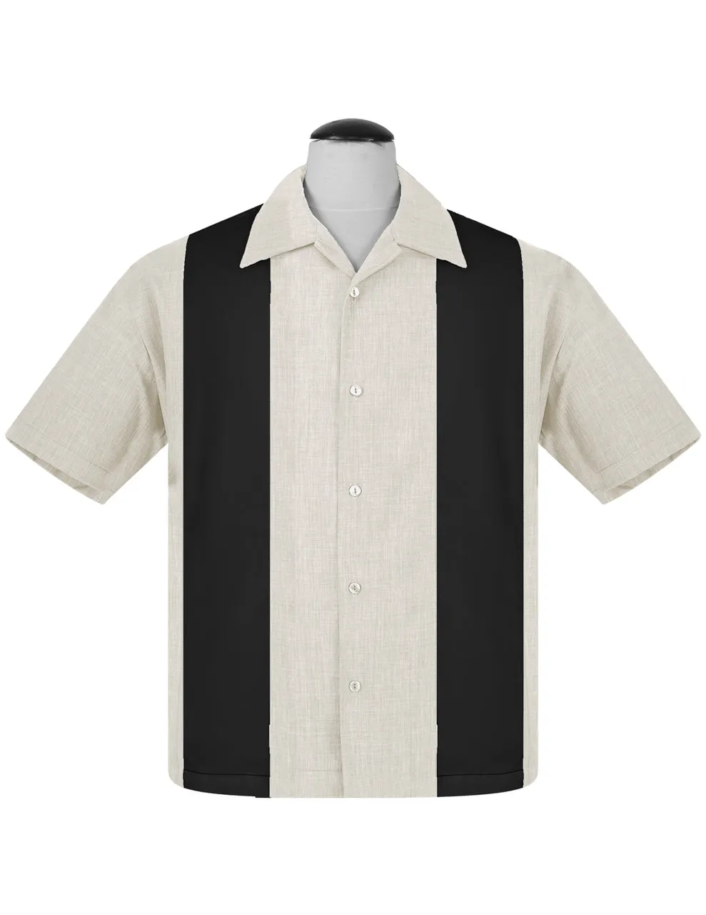 PopCheck Double Panel Bowling Shirt in Stone/Black