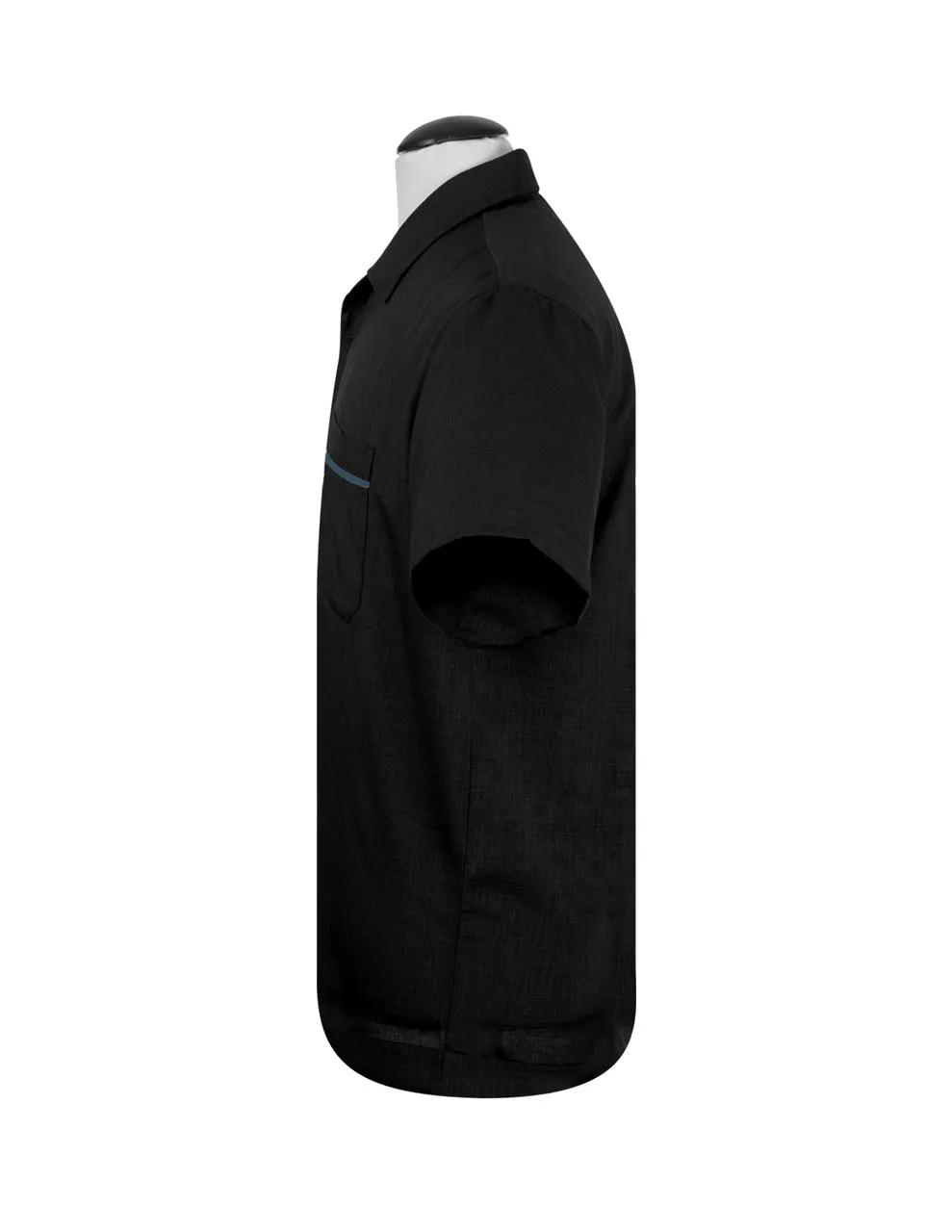 PopCheck Single Panel Bowling Shirt in Black/Blue