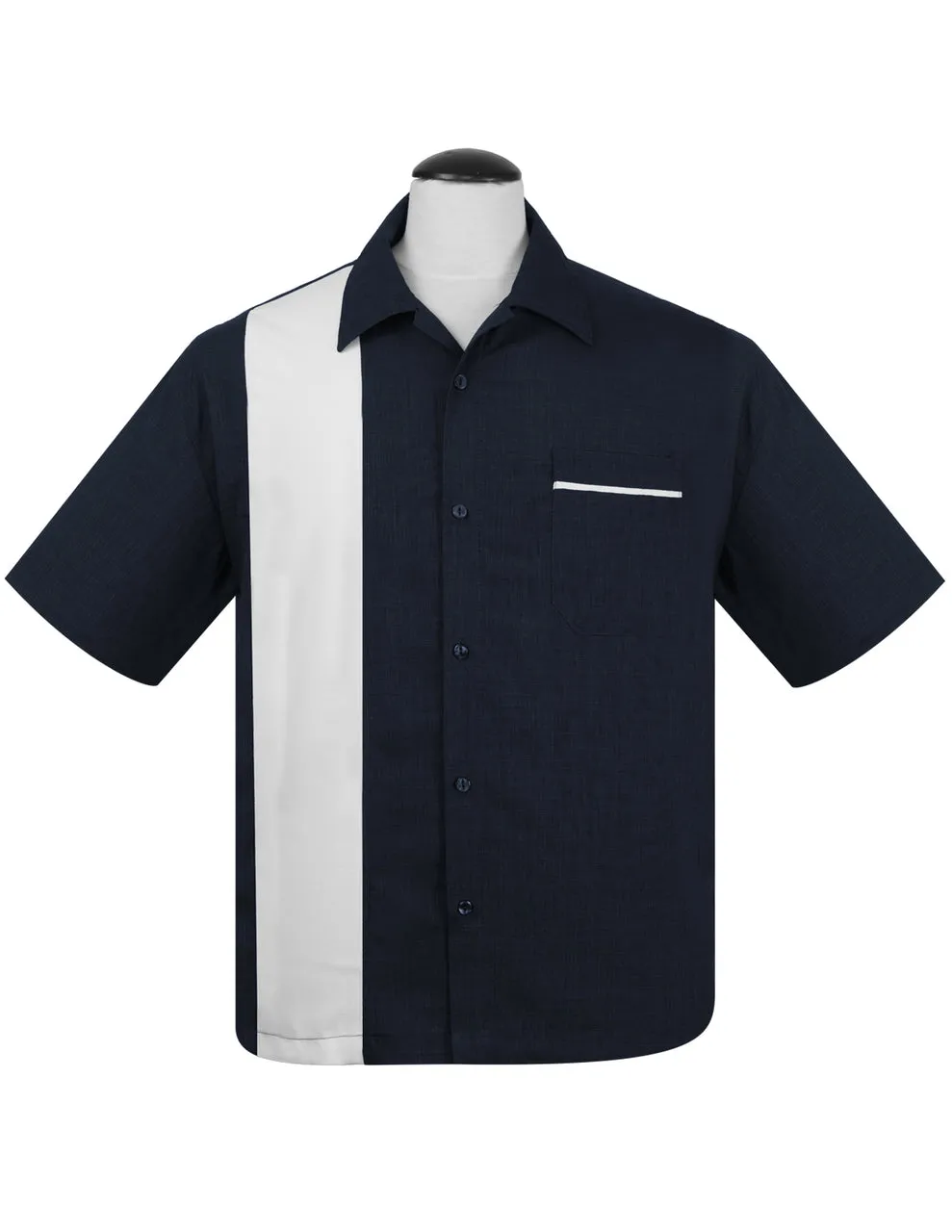 PopCheck Single Panel Bowling Shirt in Navy/White