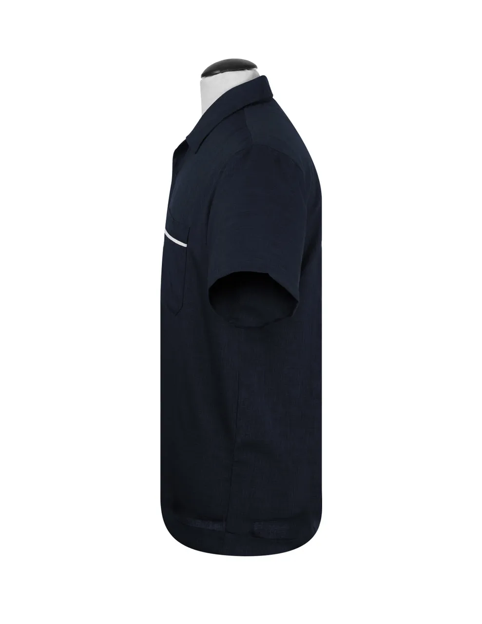 PopCheck Single Panel Bowling Shirt in Navy/White