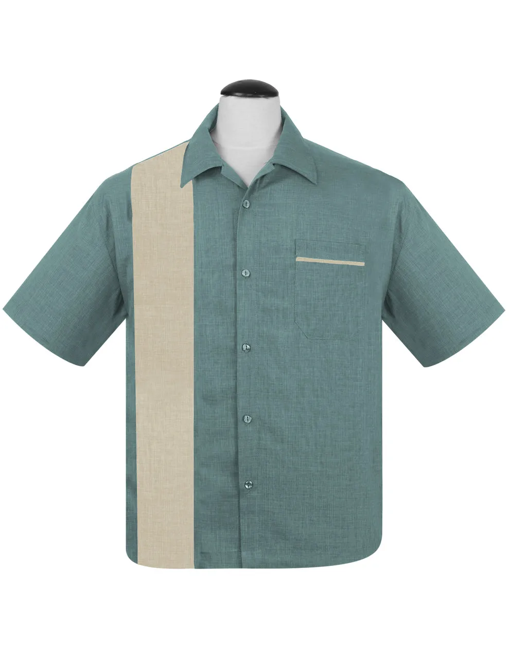 PopCheck Single Panel Bowling Shirt in Sea Foam/Stone