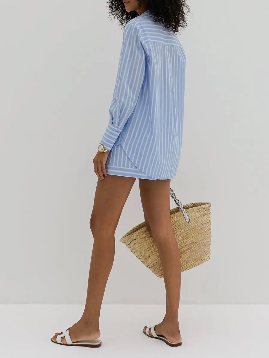 Portia Cotton Classic Stripe Shirt | Sky Blue