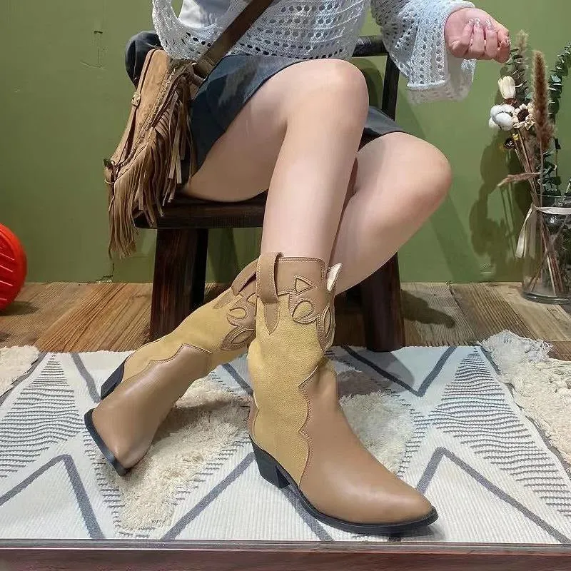 Retro Pointed Toe High Heel Western Cowboy Boots