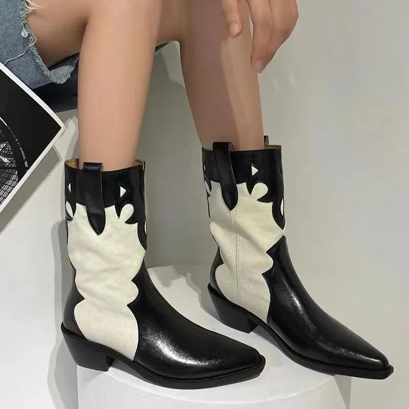 Retro Pointed Toe High Heel Western Cowboy Boots