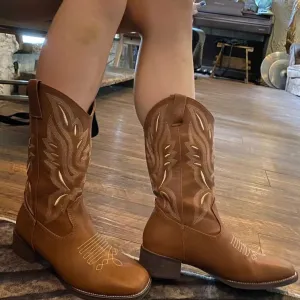 Retro Square Toe Western Cowboy Boots