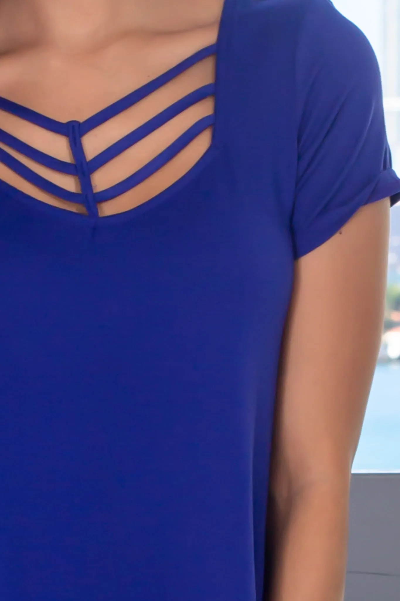 Royal Blue Short Sleeve Strappy Short Dress